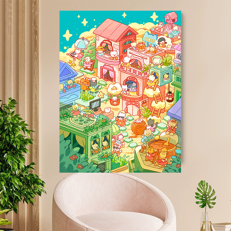 肥四家背板画板数字油画diy油画填色涂色手工艺术卧室客厅装饰画