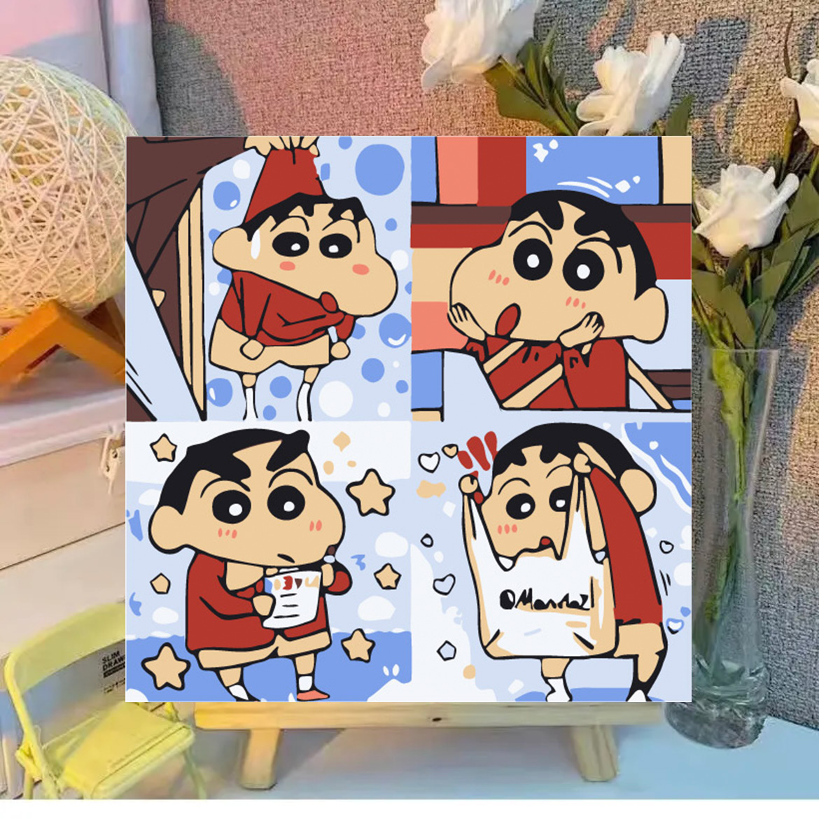 四宫格数字油画diy卡通简单送儿童填色涂色手绘礼物装饰画油彩画