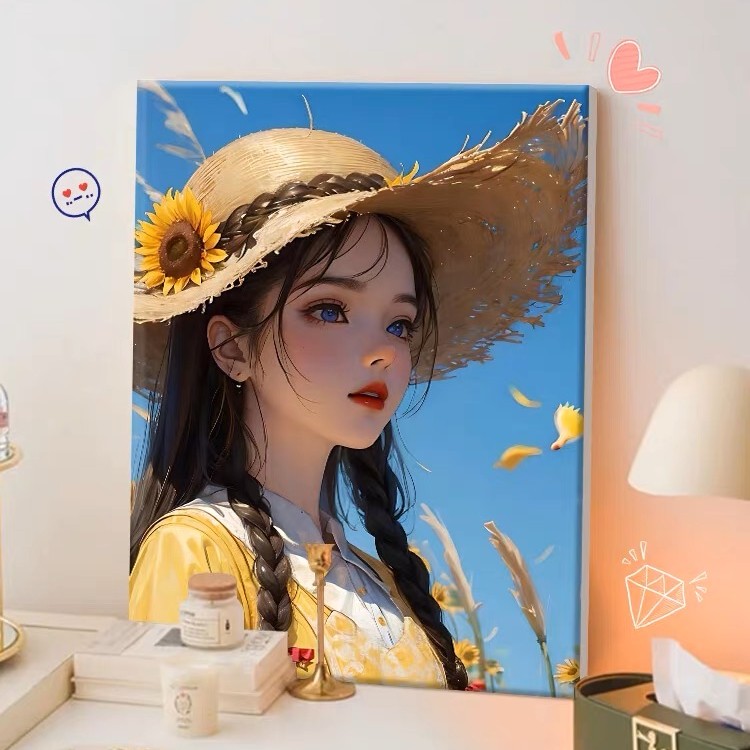 向日葵女孩|真心数字油画diy填色填充手绘送礼物油彩画家居装饰画