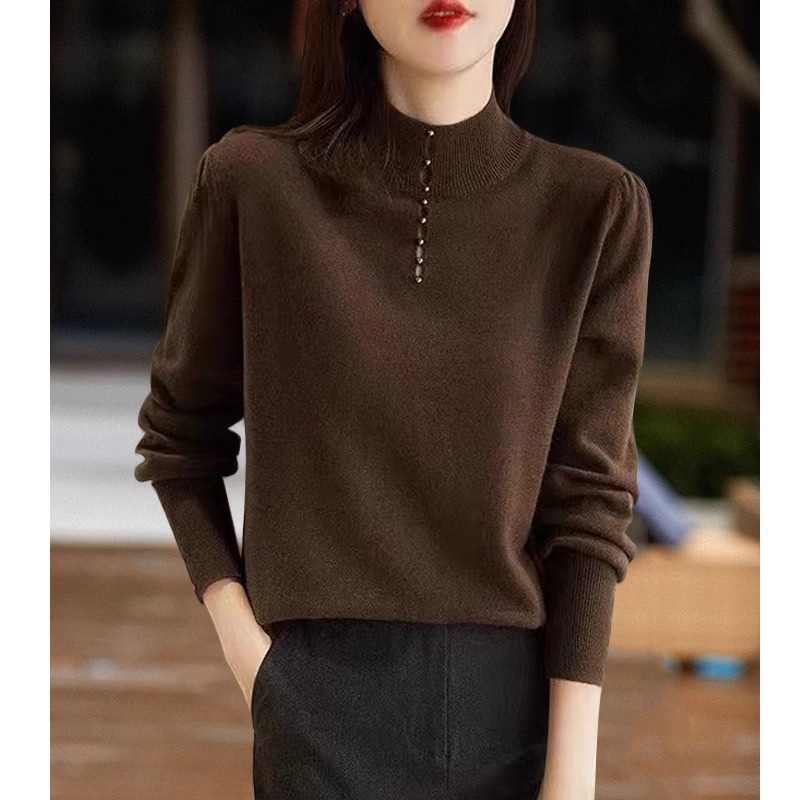 欧货半高领针织衫女装秋冬新款小衫别致漂亮毛衣内搭打底上衣