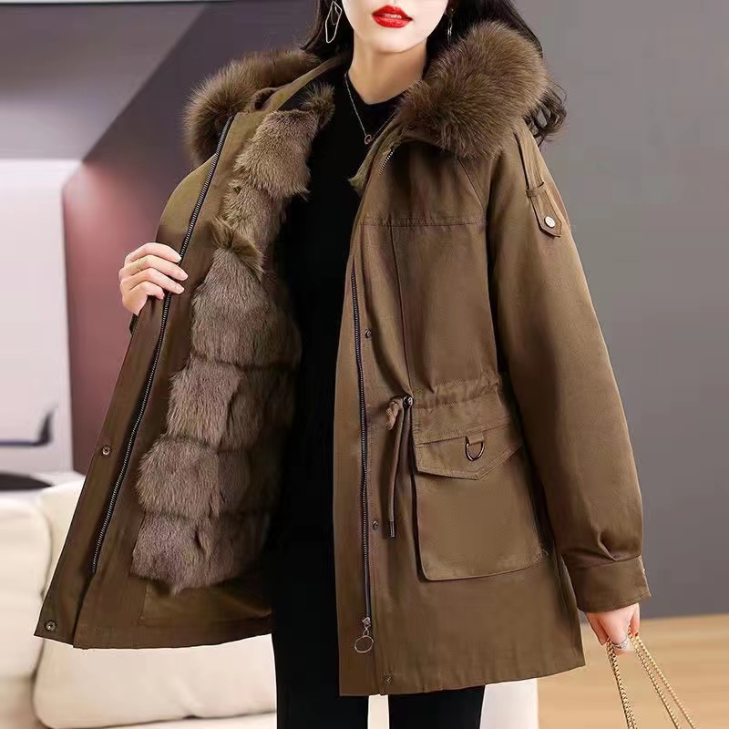 新款派克服女獭兔狐狸毛内胆可拆卸抗风韩版加厚真皮真毛皮草外套