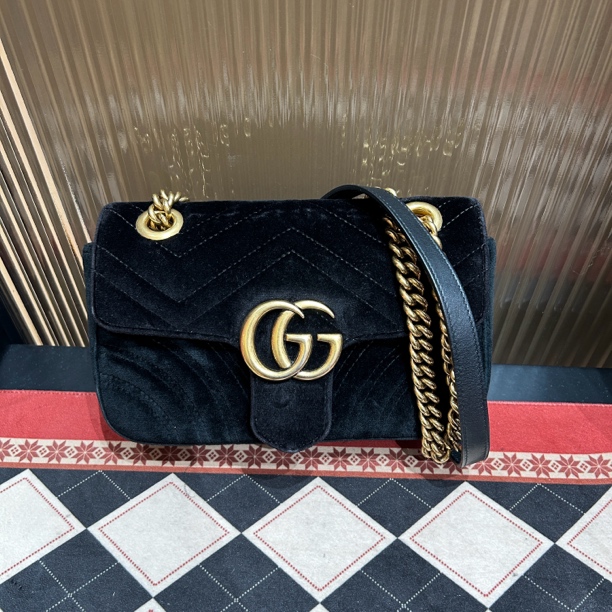 95新 GUCCI/古驰 Gucci黑色丝绒马蒙22 25020038-14