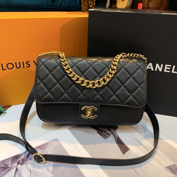 95新 Chanel/香奈儿 Chanel黑金手提斜挎包24070199-02