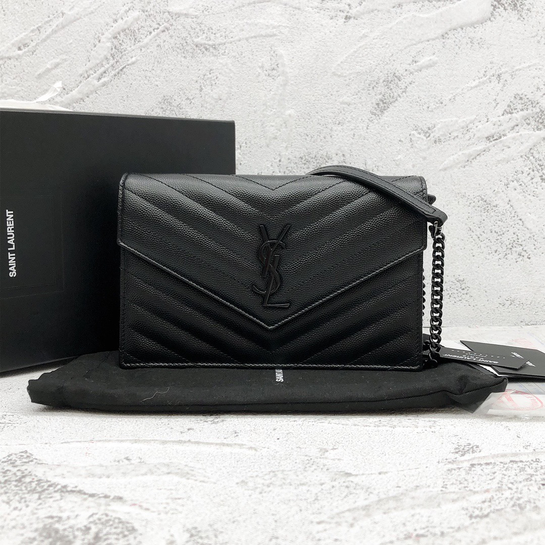 95新 YSL/圣罗兰 YSL黑色信封woc斜挎包24010028-02