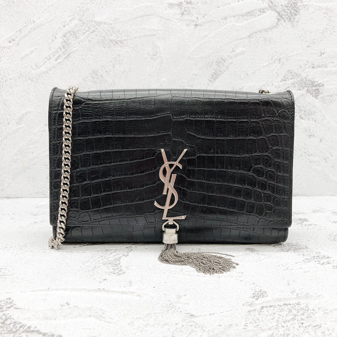 95新 molly vintage/茉莉中古 YSL黑银压纹流苏包23120077-01