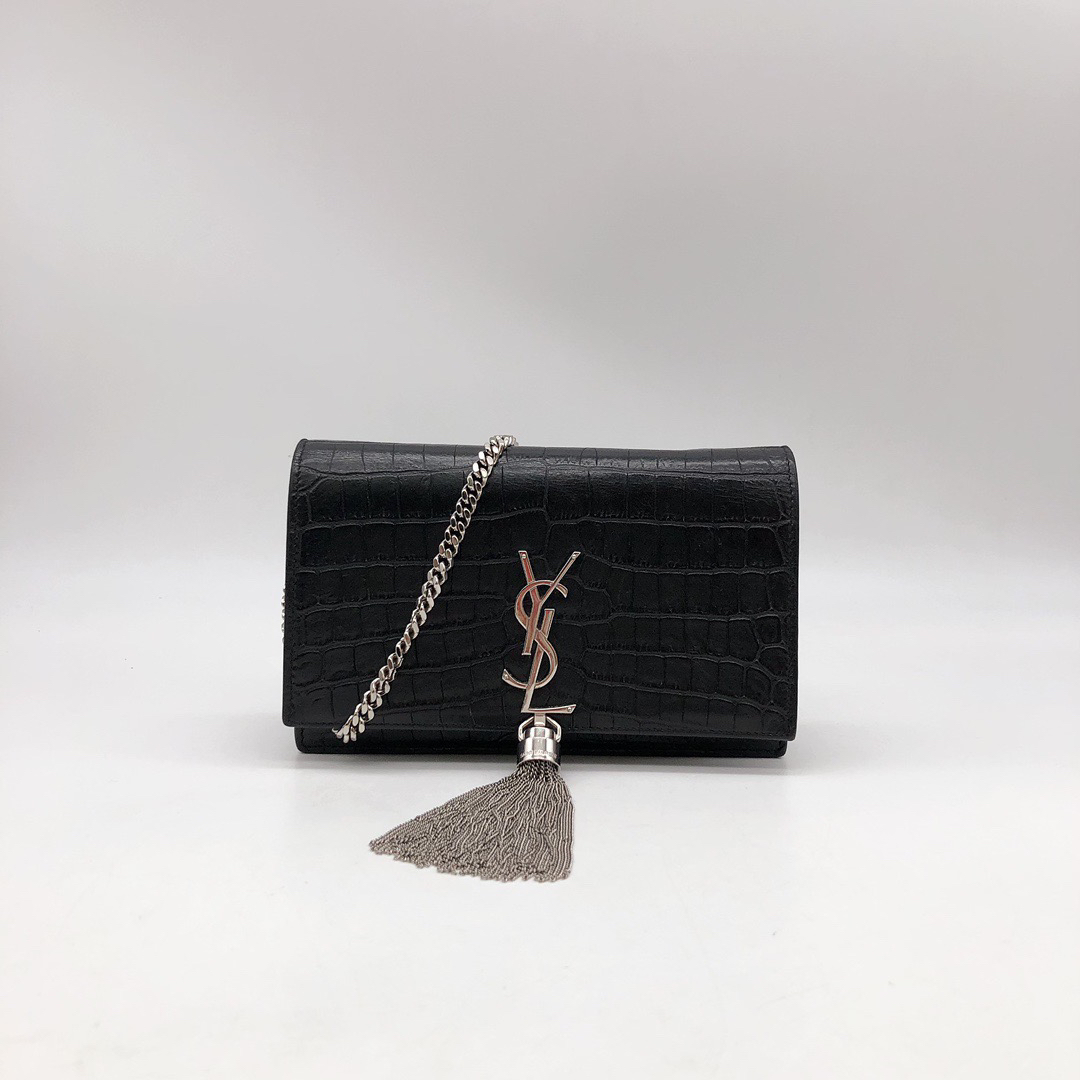95新 molly vintage/茉莉中古 YSL黑银流苏斜挎包23110095-01