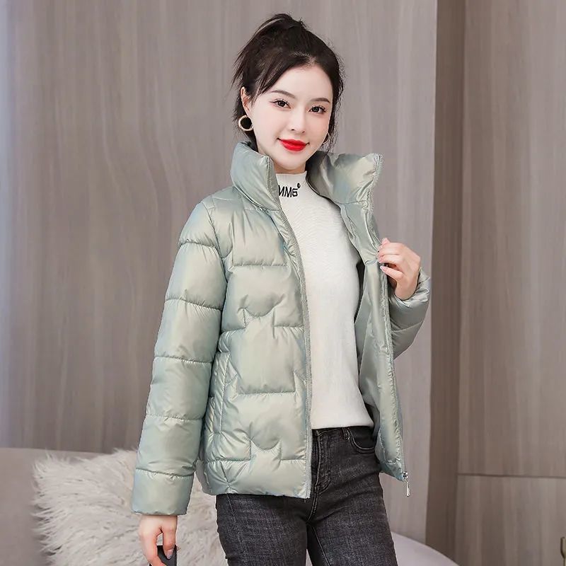 冬季亮面免洗女棉袄2022新款短款立领外套女韩版加厚款羽
