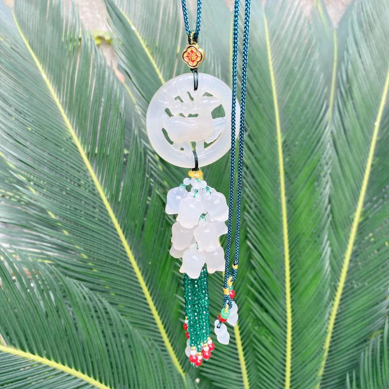 一路平安小鹿玉石汽车挂件高档车内挂饰车载后视镜挂件2024新款