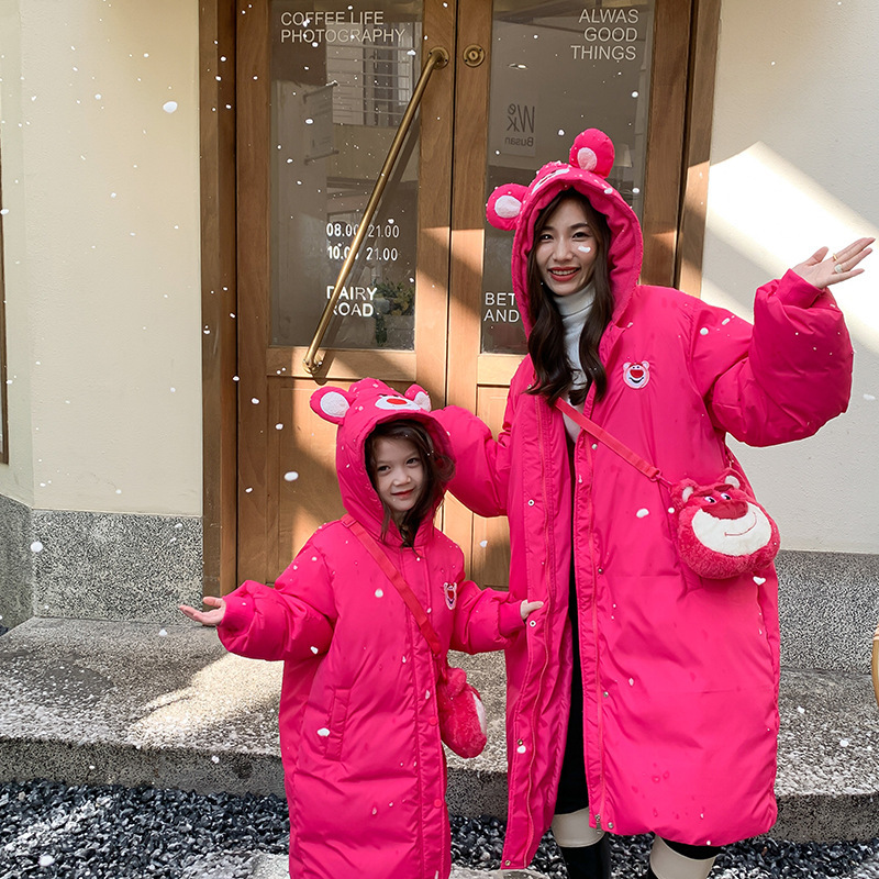 2022新款亲子装母女装女童冬装羽绒服时尚卡通冬季保暖加厚外套潮