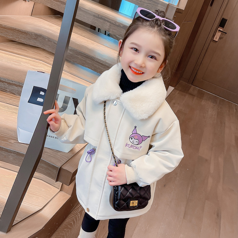 女小童时髦2023秋冬装外套儿童加绒加厚派克服小童卡通库洛米外套