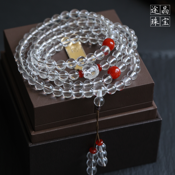 天然白水晶108颗佛珠手串手链项链念珠男士女士配证书礼品精品