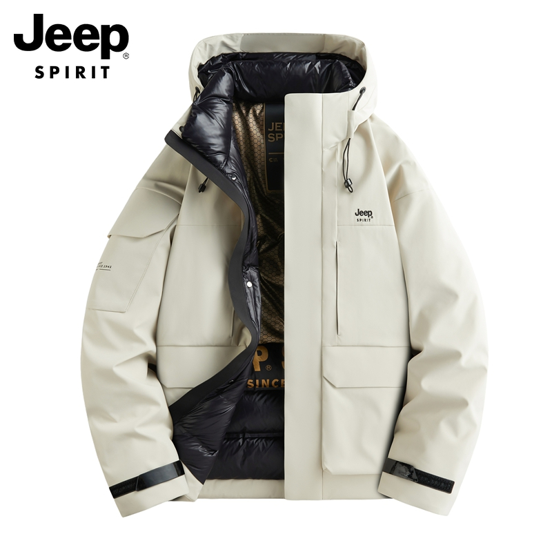 Jeep吉普羽绒服男士冬季宽松连帽防风防寒青年鸭绒保暖男款外套潮