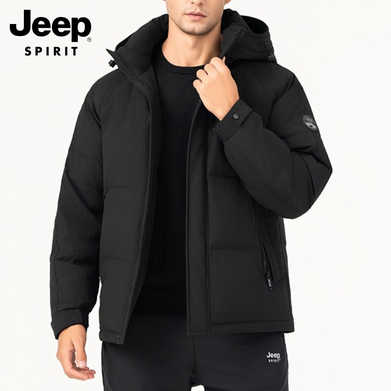 Jeep吉普防风羽绒服男士冬季连帽防寒青年鸭绒保暖宽松男款外套潮