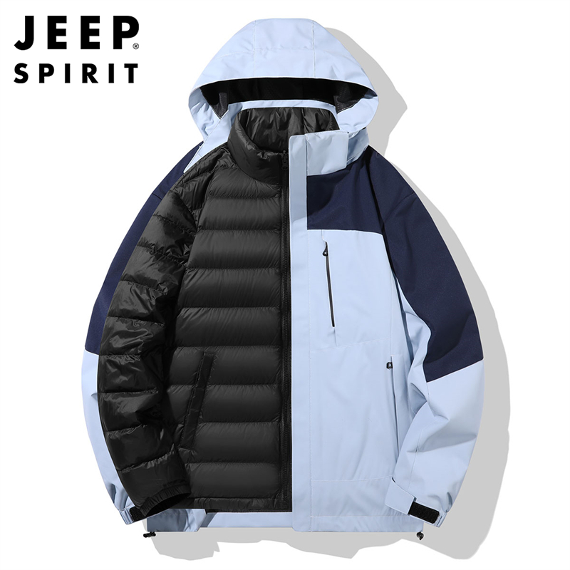 Jeep吉普三合一冲锋衣男士冬季新款羽绒内胆宽松休闲潮流外套大码