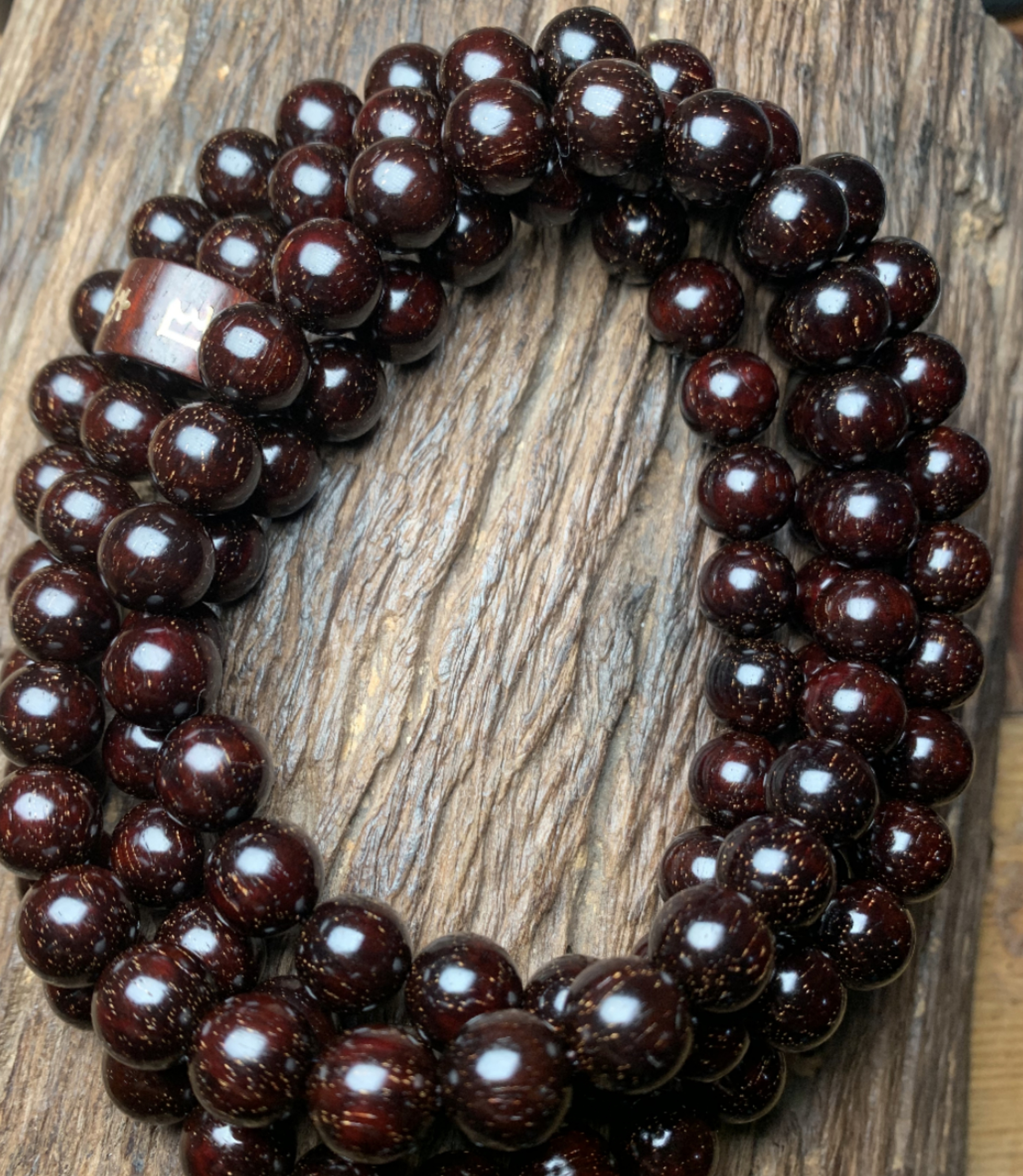 正宗印度小叶紫檀1.0/108颗高油密大爆星玻璃底佛珠念珠收藏送礼