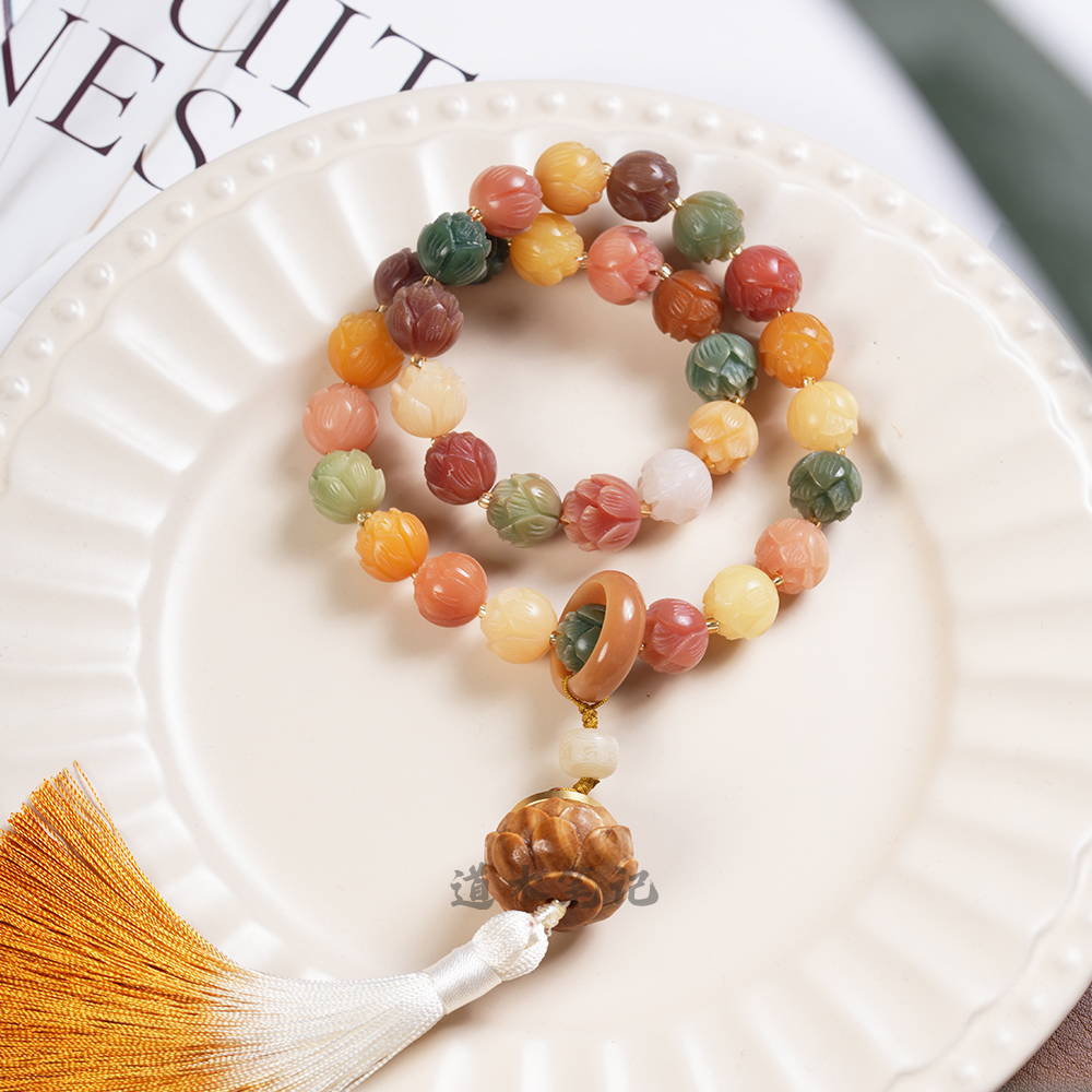 道木文玩 菩提手持步步生莲有钱花手串 赠送四瓶香丸