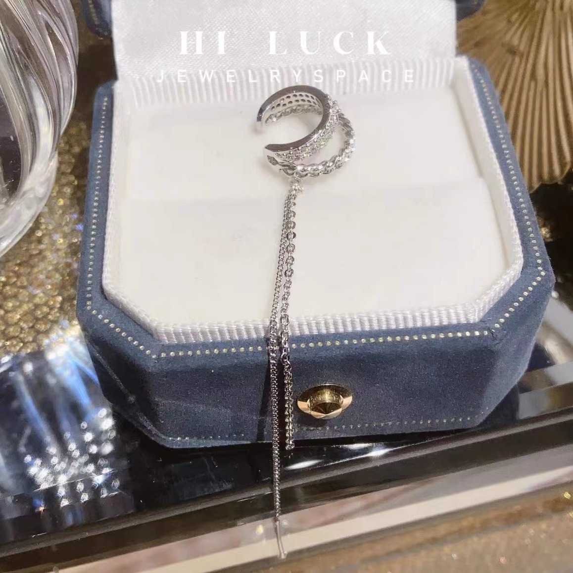 铜合金锆石耳饰 耳针一体式耳骨夹简约气质百搭个性双层圆圈耳夹