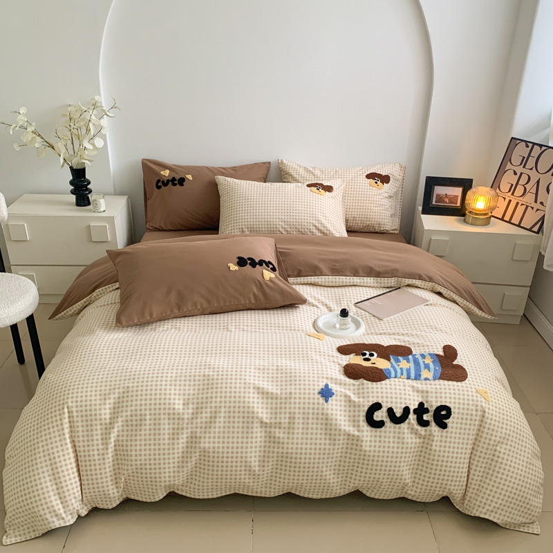 喜番｜加厚全棉磨毛三件套四件套 A类毛巾绣花学生宿舍 可爱小清新