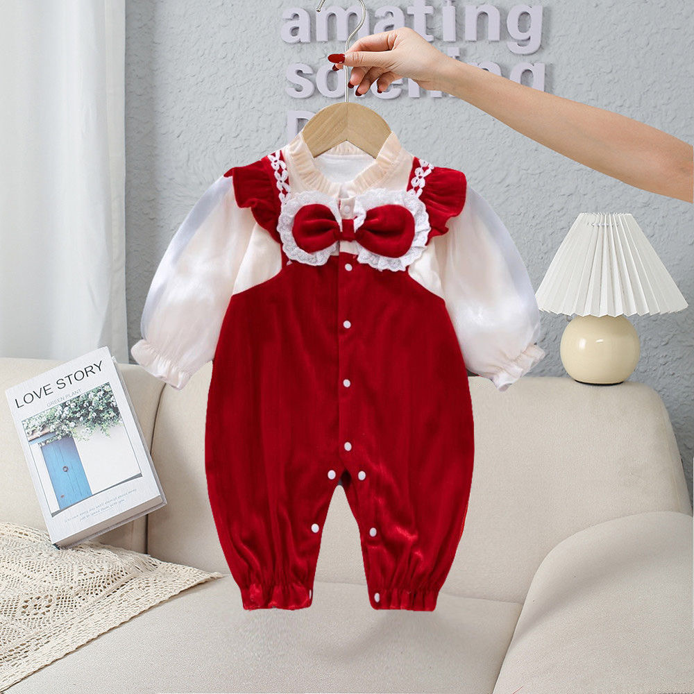 秋冬季婴儿衣服拜年服春秋双层女宝宝百天衣服秋装外出服洋气