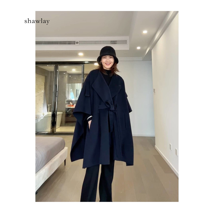 设计感宽松斗篷式可收腰羊毛呢披肩大衣 CL2471