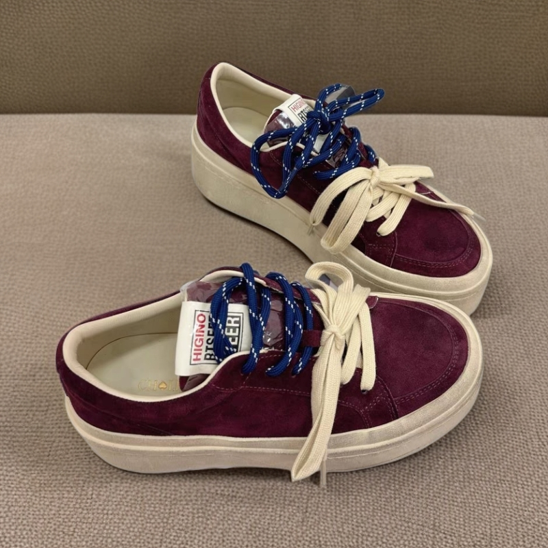 欧货新款真皮复古鞋带板鞋百搭高级时尚潮流厚底休闲鞋松糕女款