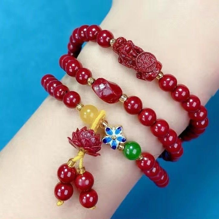 传统民族风时尚三圈莲花貔貅手串6mm珠子非金属硅胶手链