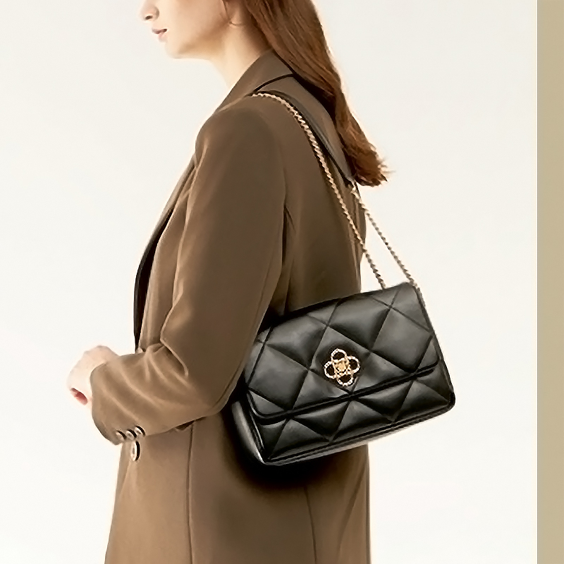 歌诗嫚品牌小香风菱格链条单肩斜跨包网红气质百搭女士包真皮小众