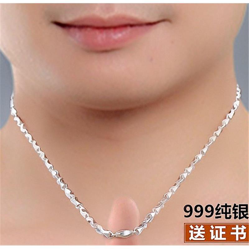 链子足银 银项链男女锁骨链 银链子个性足银情侣项链潮人百搭简约