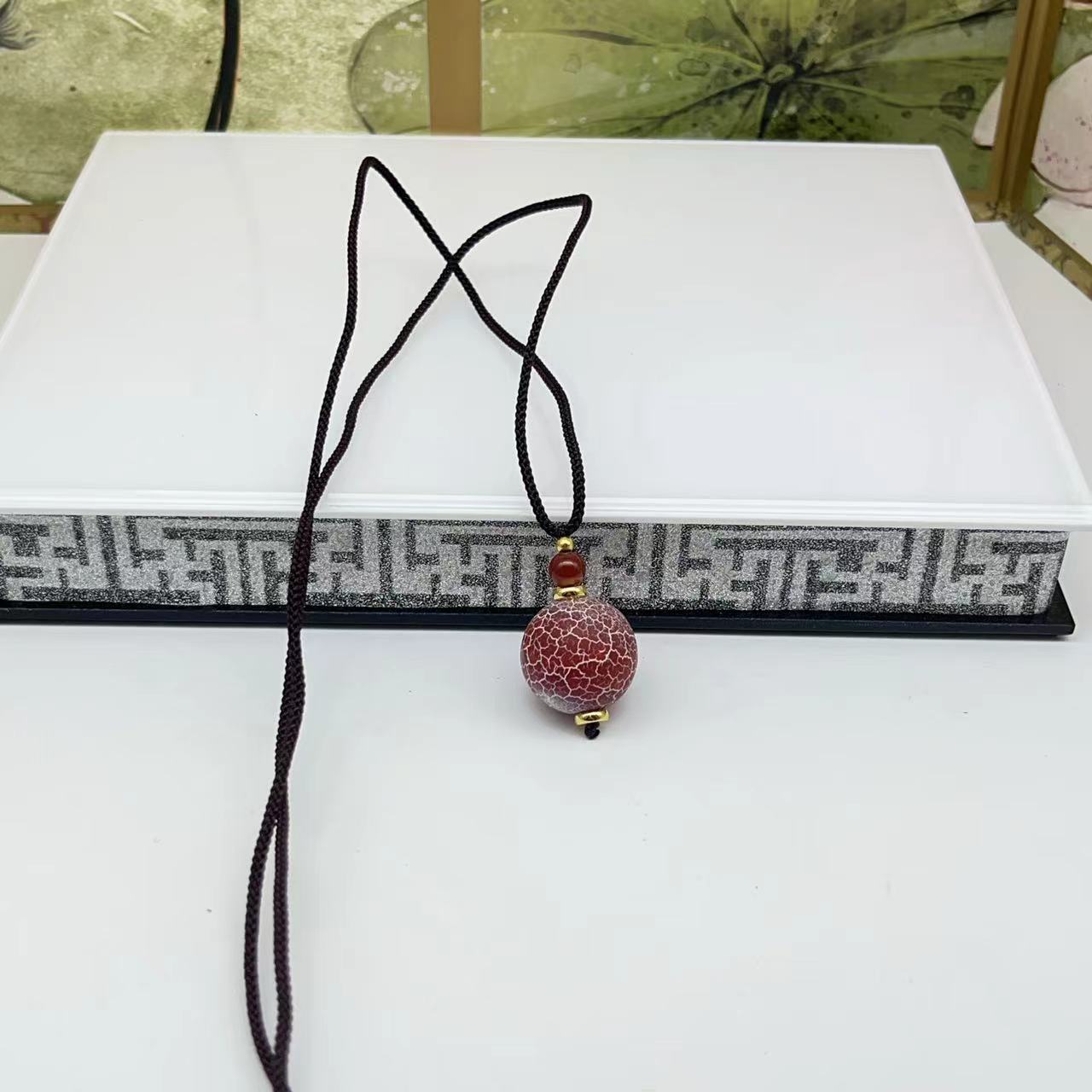 天然红药霜玛瑙圆珠吊坠 D057—多样性发