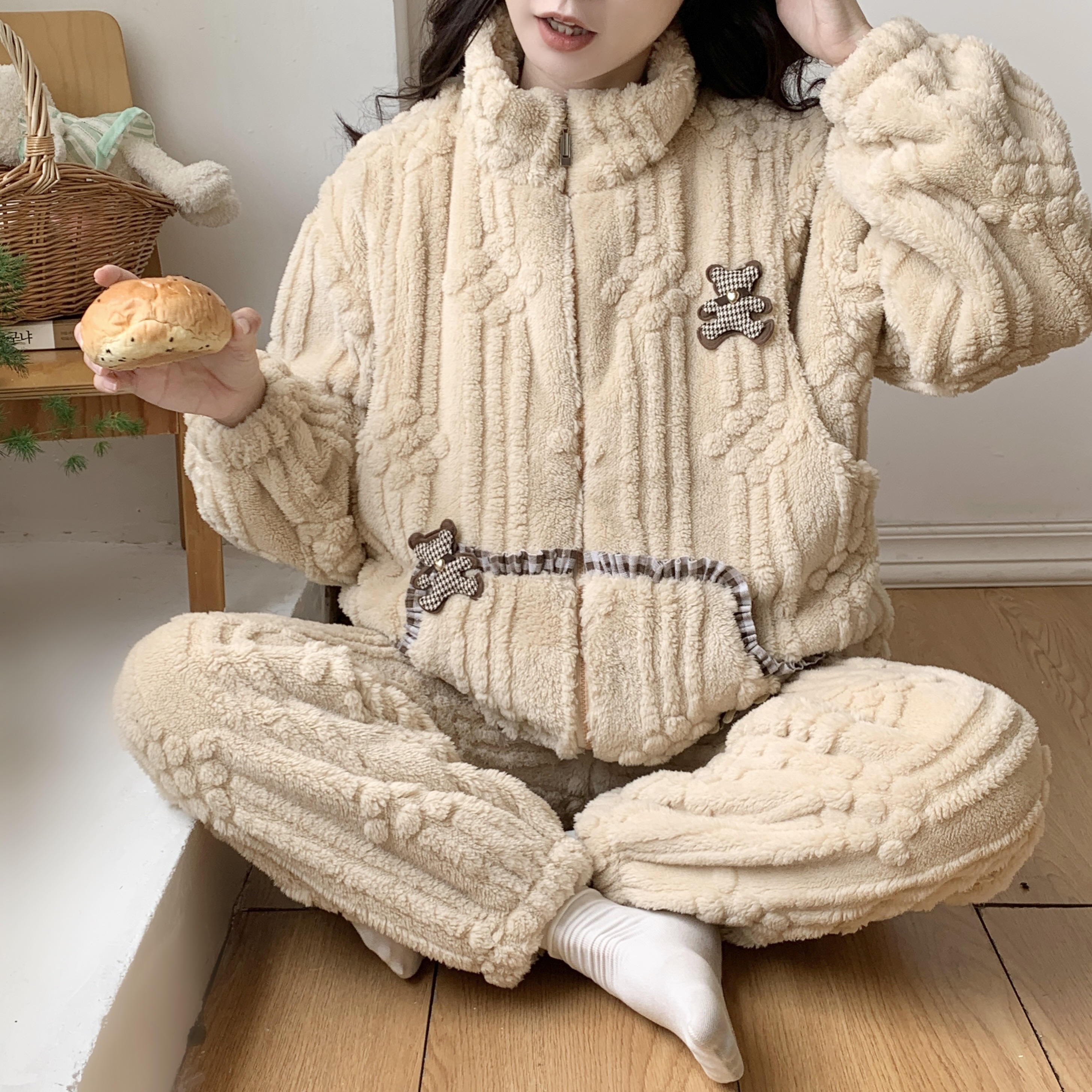 【秋冬-法兰绒】月子服加绒加厚产后哺乳12-1-2-3月份孕妇睡衣套装