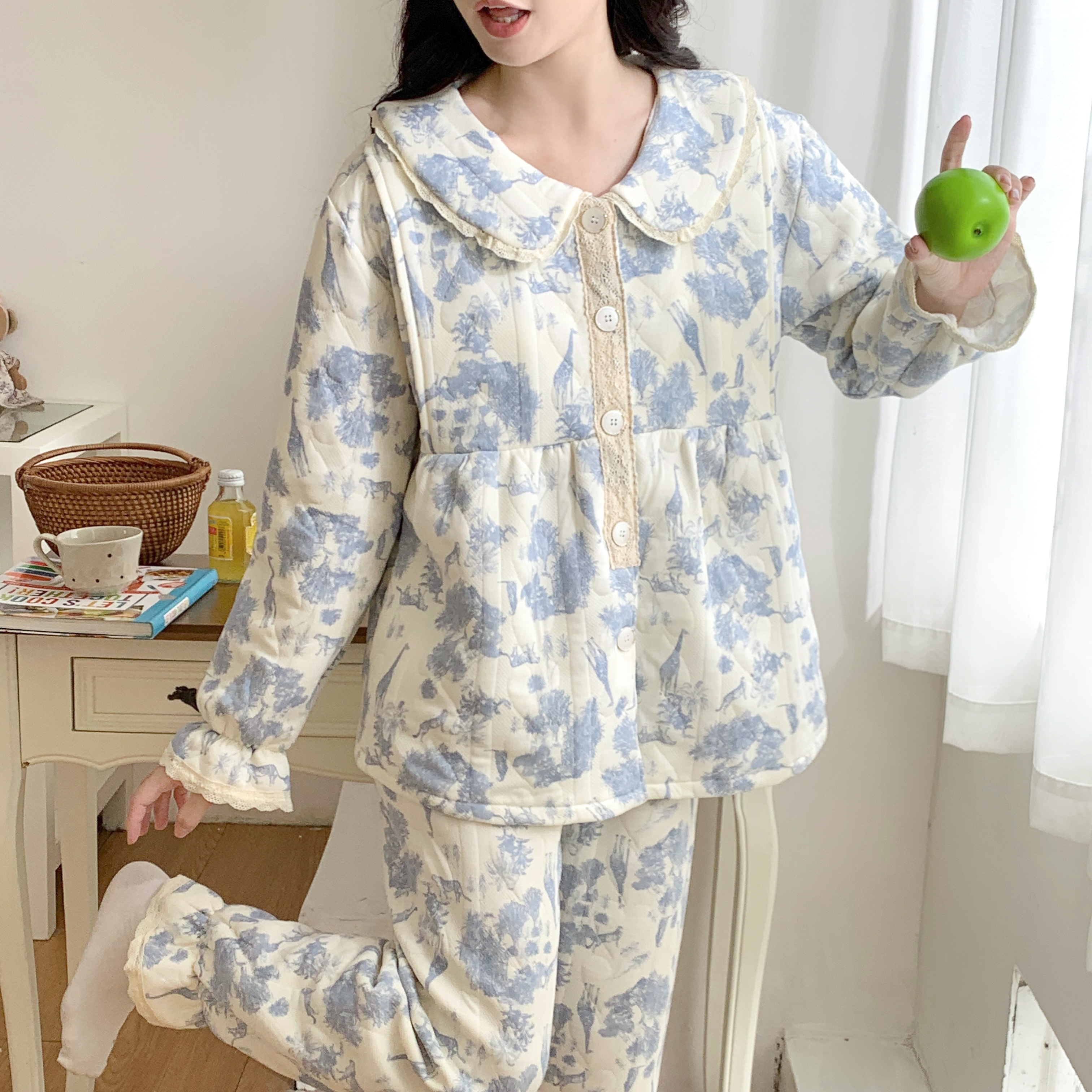 【秋冬-空气棉】月子服春秋纯棉10-11-12-1月产后哺乳孕妇喂奶睡衣