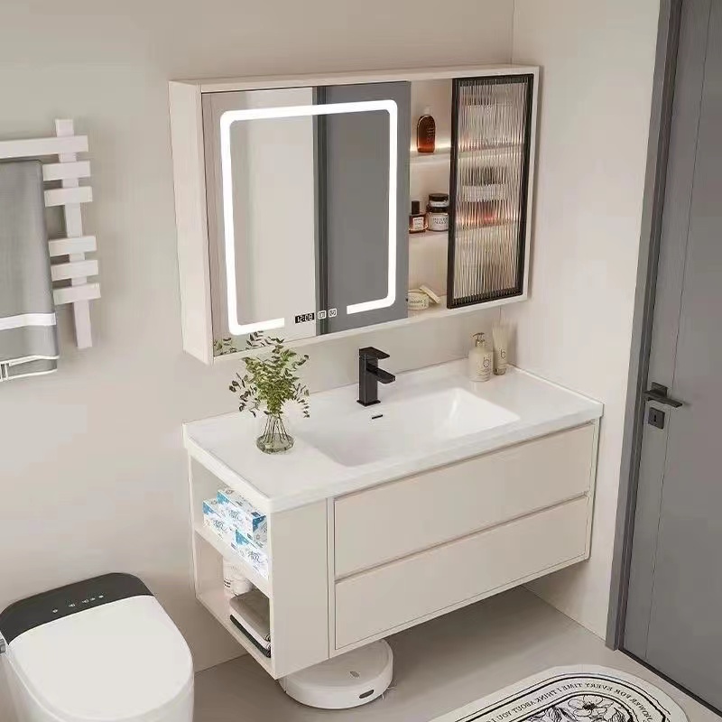 轻奢简约风马桶柜橡木浴室柜组合广东潮州陶瓷一体盆卫生间洗漱台