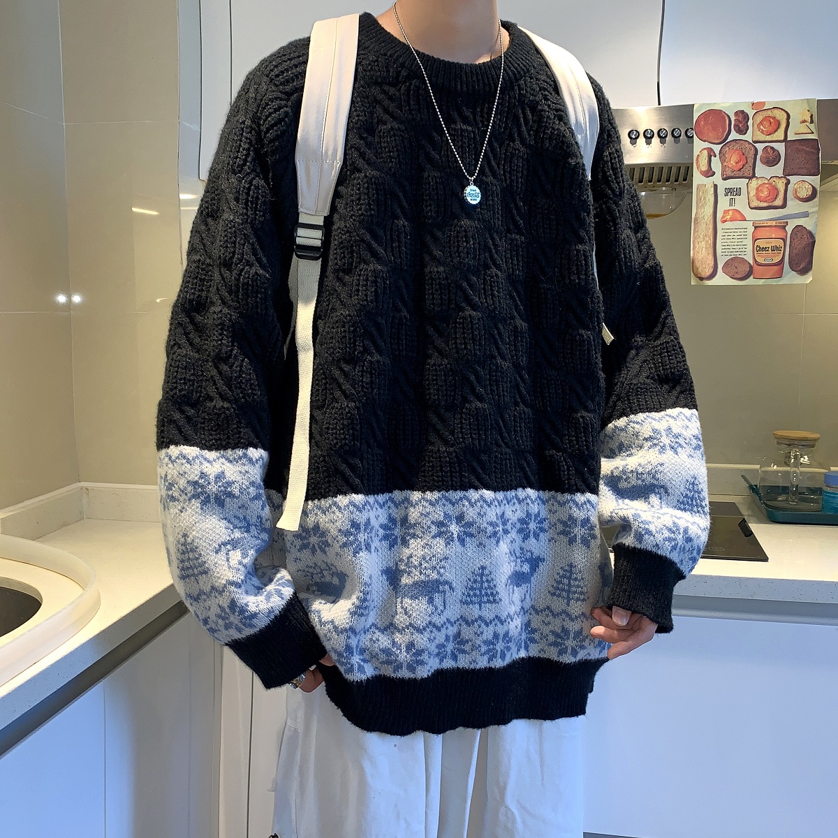 【10924】2025秋冬季新款青少年学生卡通提花毛衣麻花针织衫