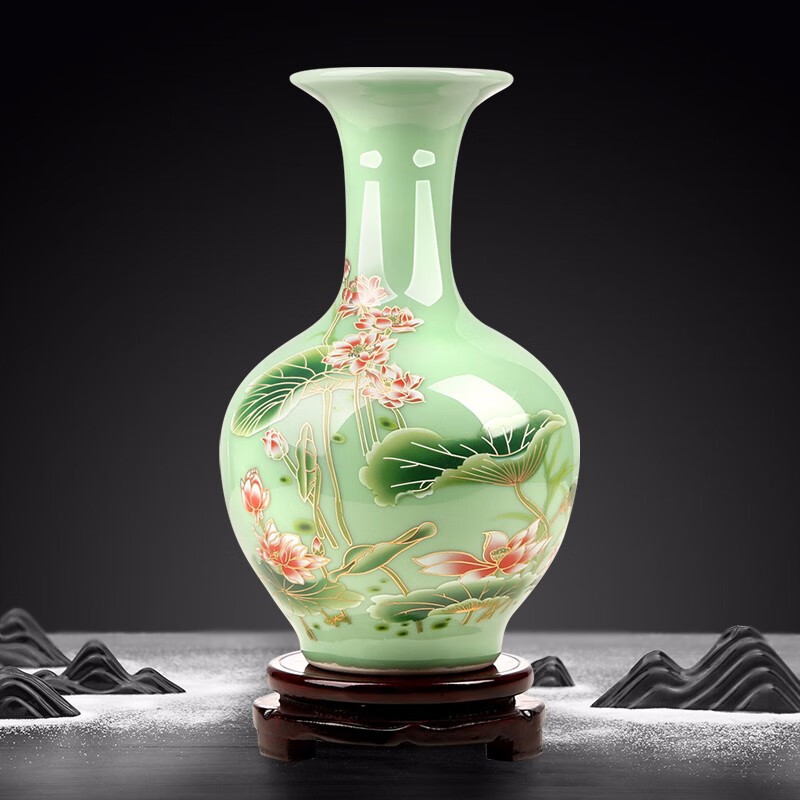 景德镇陶瓷器小号仿古新中式黑金花瓶工艺品客厅摆件家居酒柜玄关