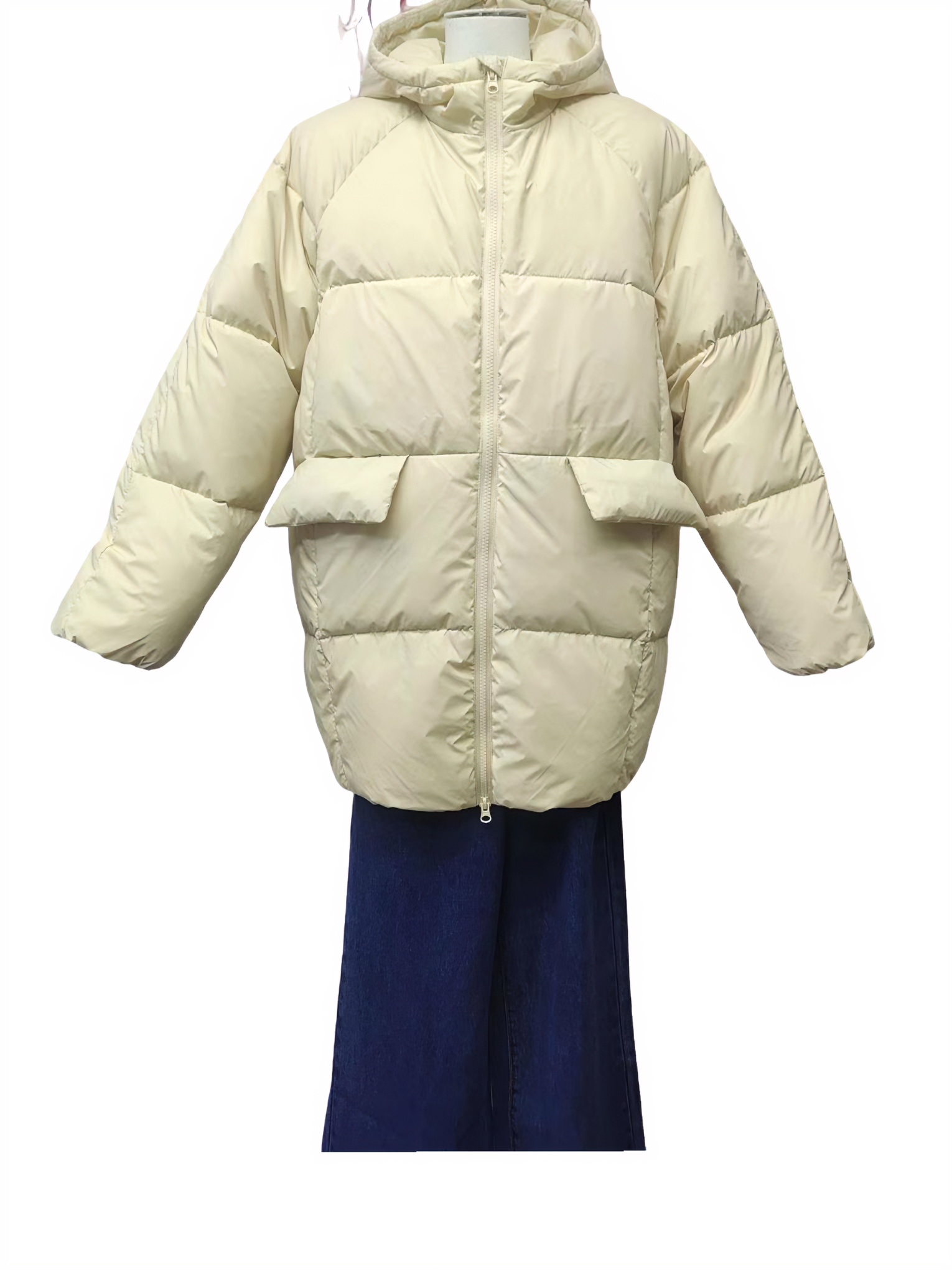 A387     三色长款棉衣三色保暖秋冬粉鹅黄黑