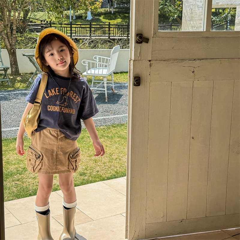 2024童装夏季新款女童韩版夏装裙子裙裤内有安全短裤工装短裙纯色
