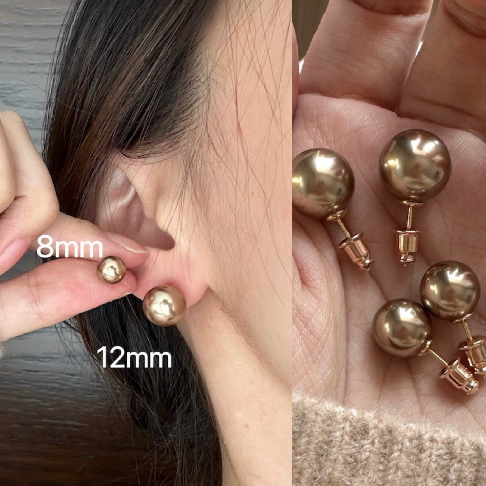 非金属仿珍珠耳饰 925银美拉德复古摩卡棕色仿珍珠耳钉高级感轻奢