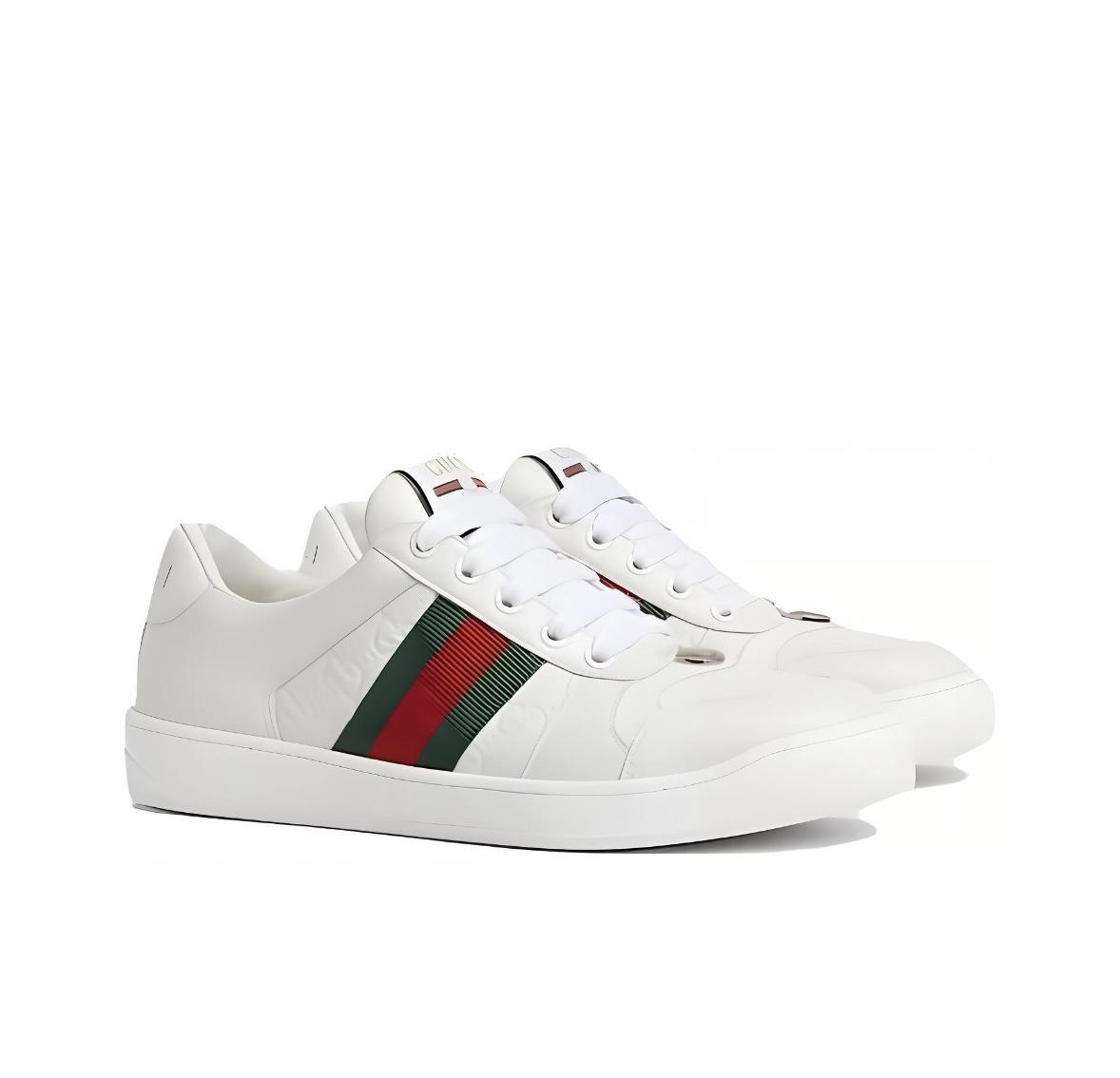 全新未使用 GUCCI/古驰 纯白浮雕双G复古时尚低帮平底休闲运动鞋