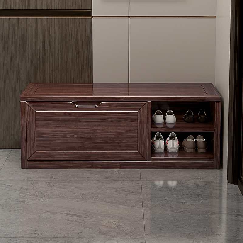 新中式乌金木换鞋凳长条凳床尾凳现代家用结实多层鞋柜凳储物凳