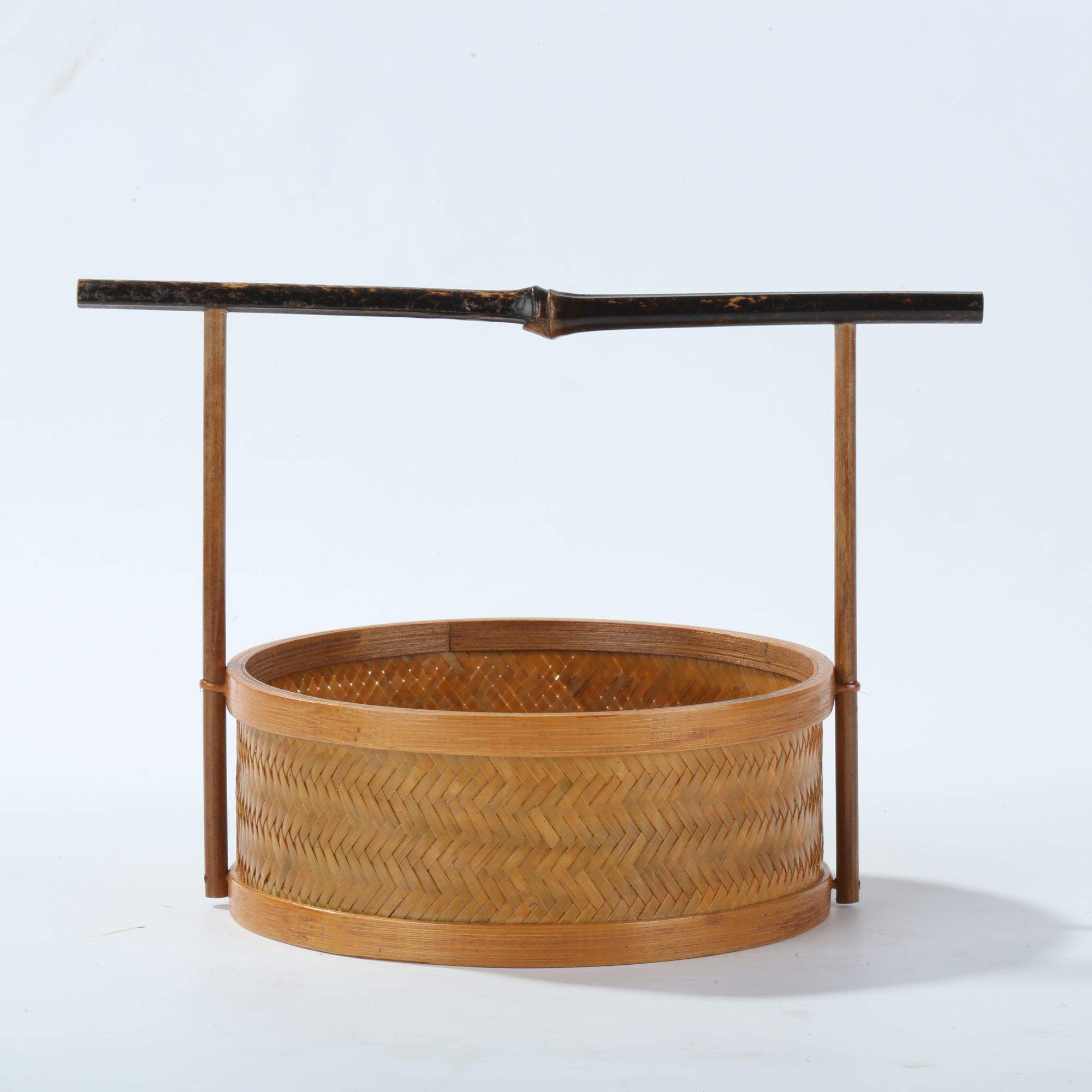 【朴意凡器】大漆紫竹把手圆形点心盒