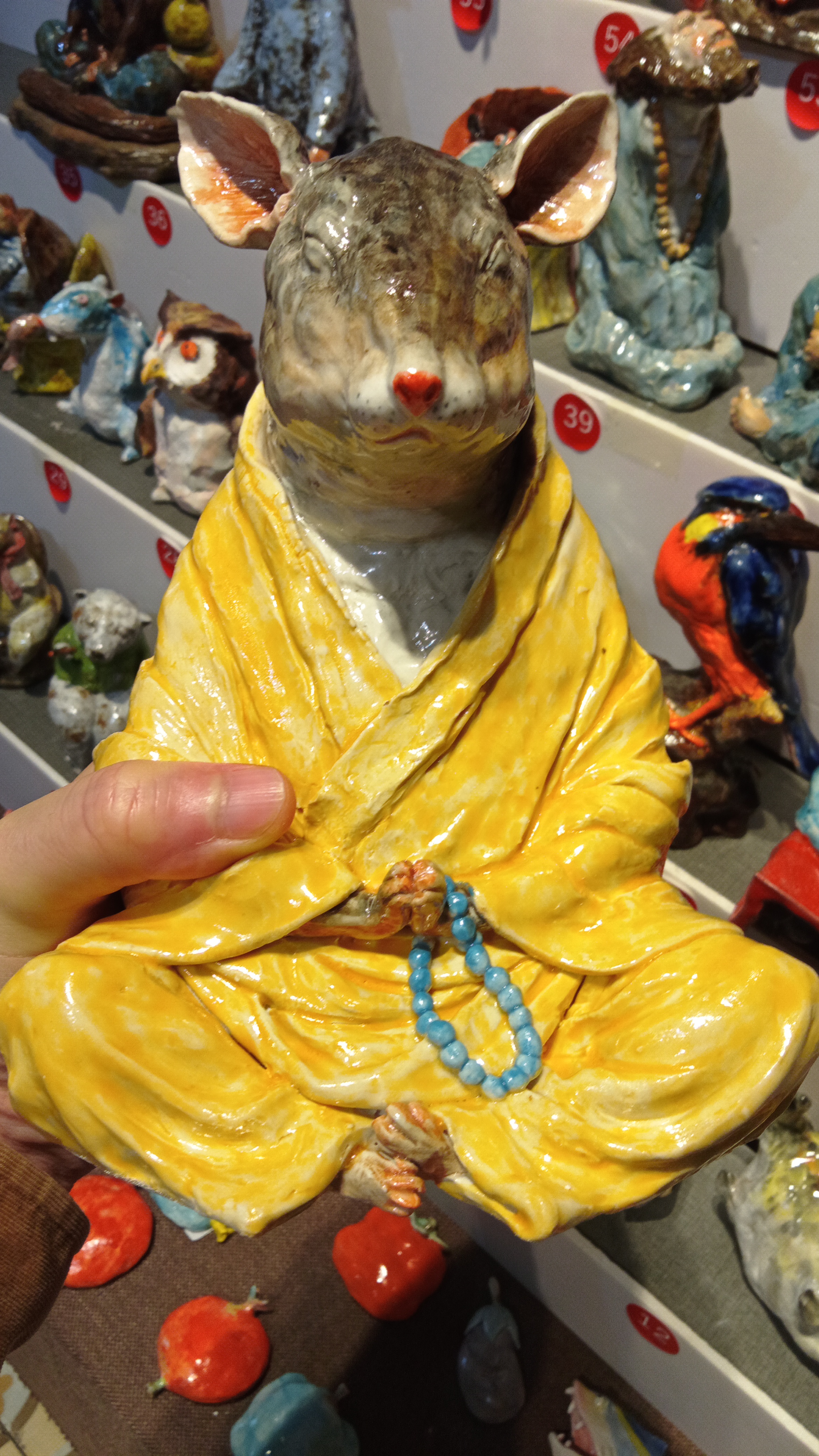 创意动物陶瓷纯手工老鼠悟道摆件