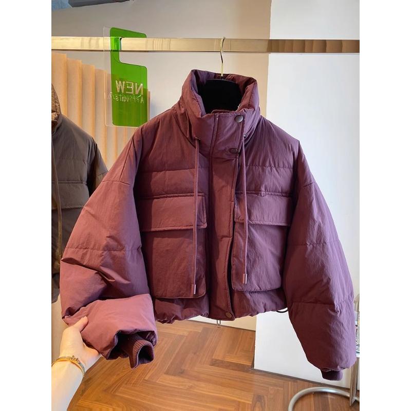 欧货洋气紫色短款羽绒服女冬季2023新款韩版宽松白鸭绒保暖外套潮