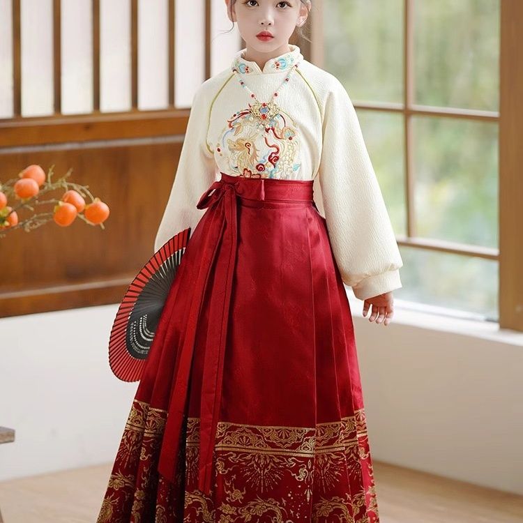 儿童2024马面新款女童套装中国风唐装古装古风长袖国学冬装潮漂亮