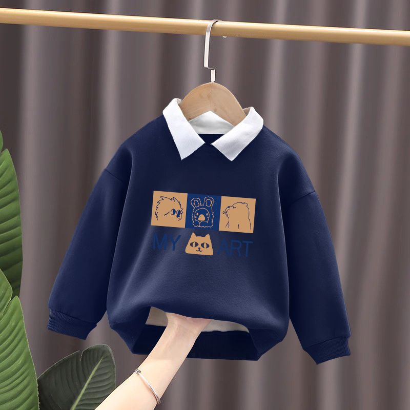 2024秋装新款加绒加厚儿童翻领Polo卫衣季华男女童长袖上CH卫衣