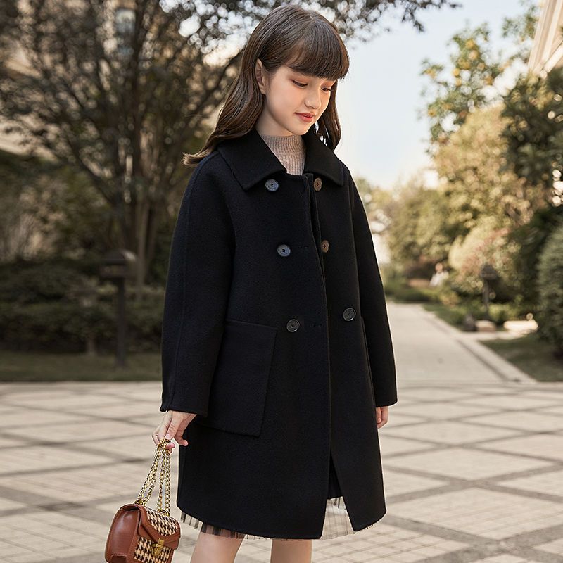 女童双面羊绒大衣秋冬2024新款洋气女童呢大衣男童羊绒风衣外套