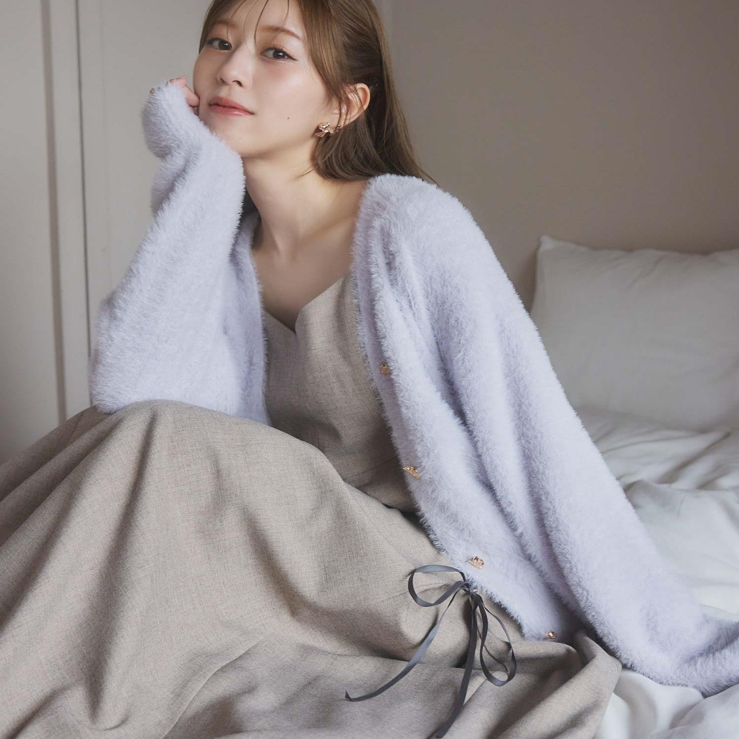 noela 3wayV领长袖简约纯色百搭针织开衫 