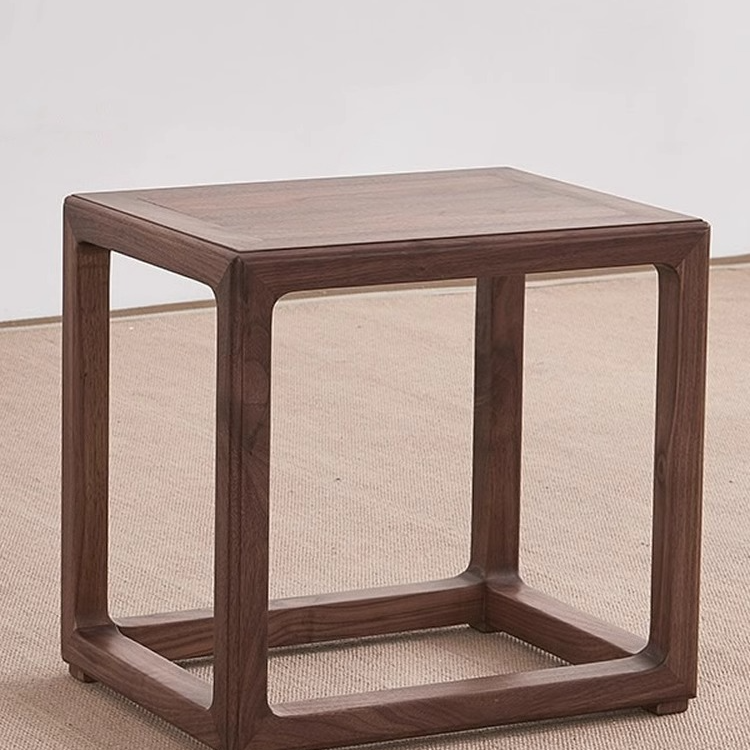 老榆木新中式凳子客厅家用简约禅意方形木质胡桃色小凳