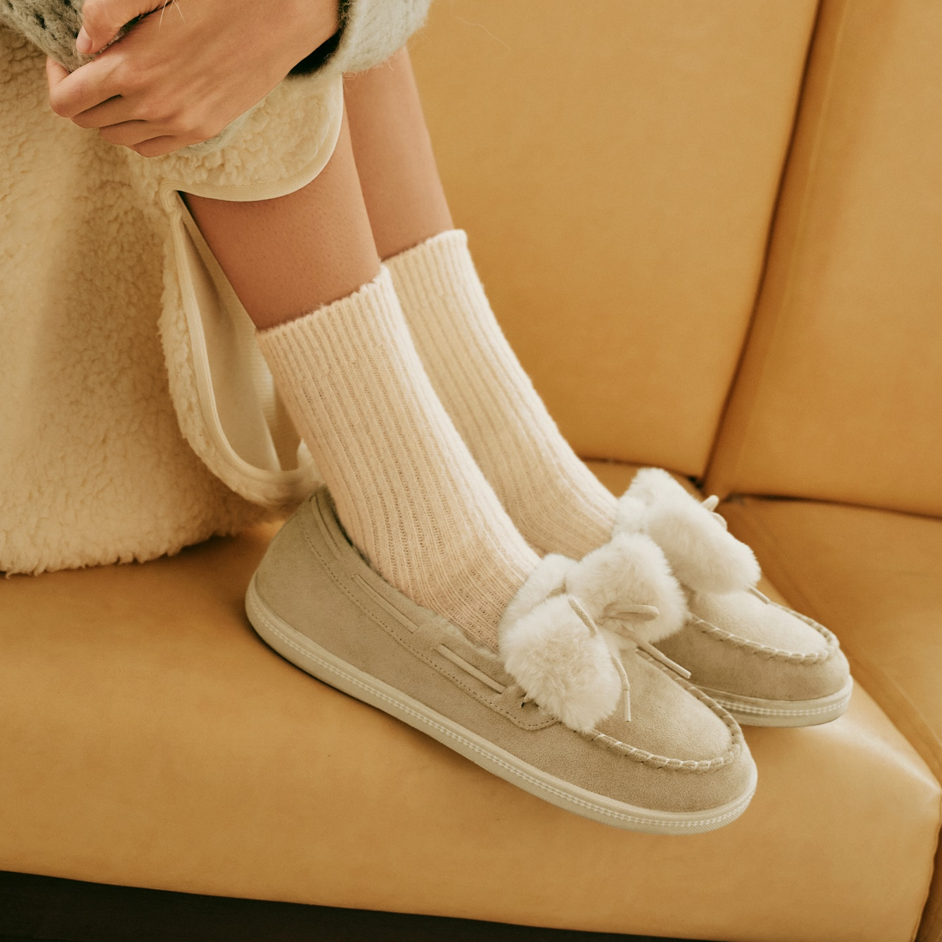 Skechers斯凯奇奶贝鞋秋冬季女鞋加绒毛毛鞋软底单鞋豆豆鞋167700