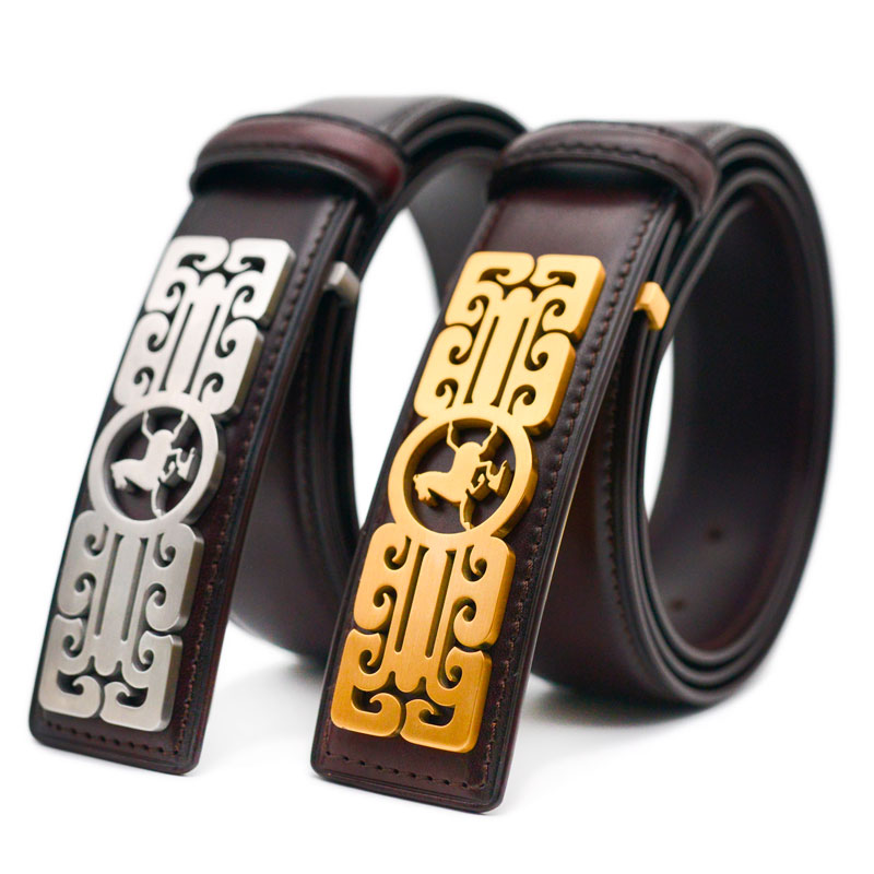 西凉府男士皮带头层真牛皮纯钢平滑扣百搭高品质时尚复古潮流腰带