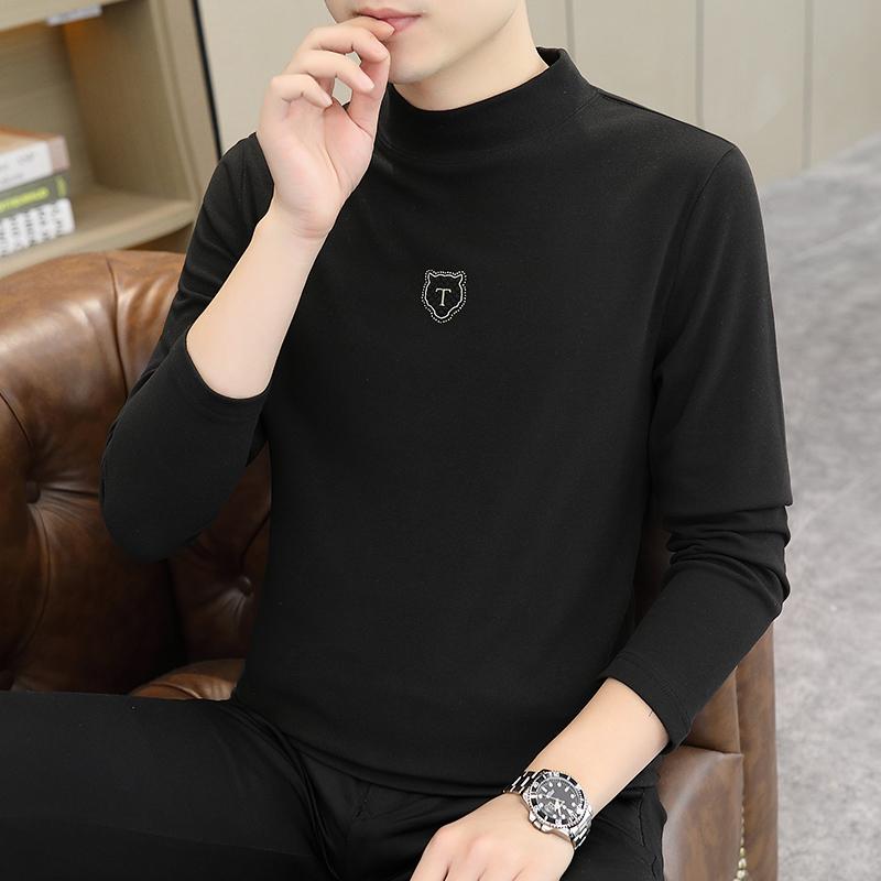 秋冬季新款男士半高领德绒打底衫纯色百搭保暖内搭长袖上衣中领潮